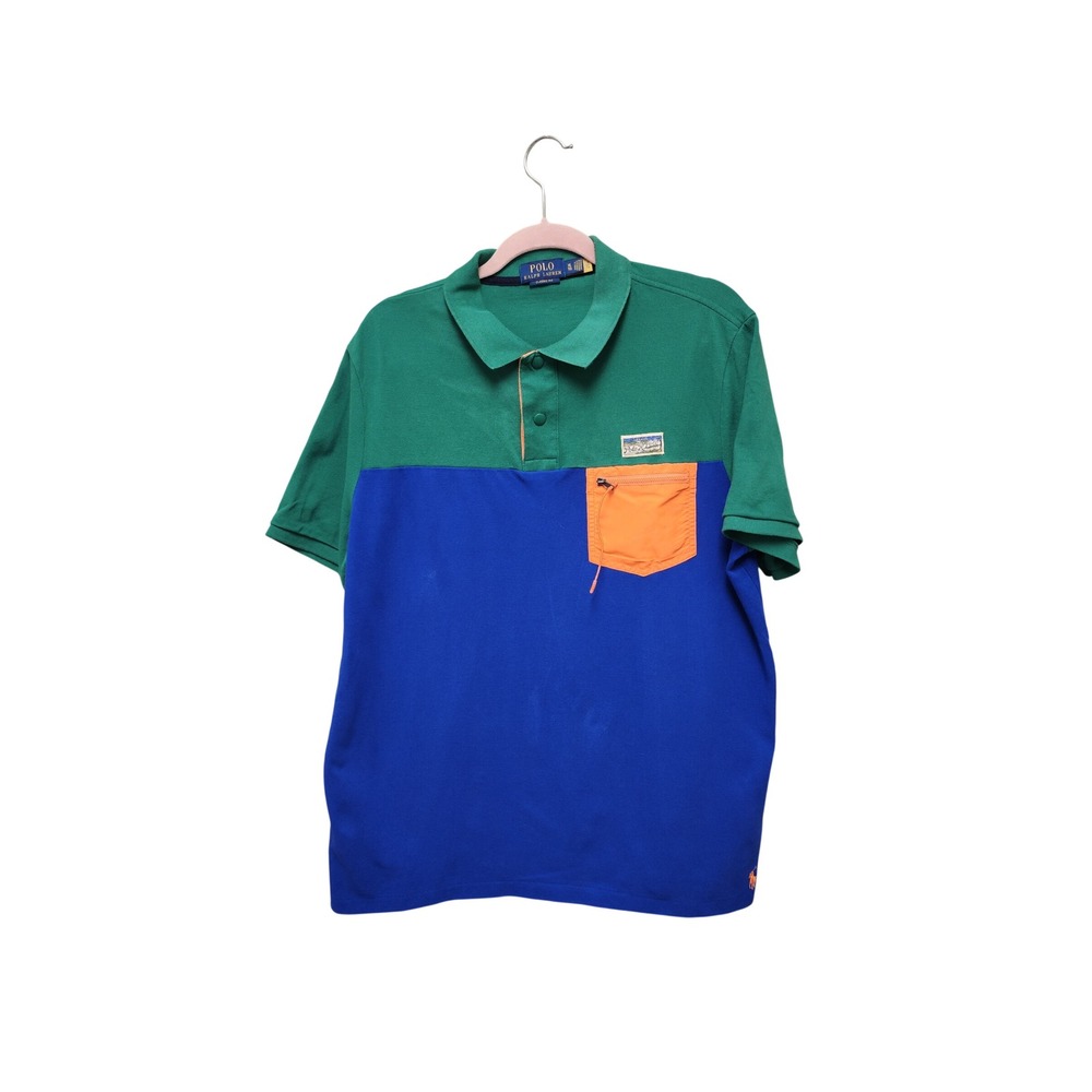 Polo Ralph Lauren Mens Classic Fit Colorblock Polo Shirt Green Blue Orange XL